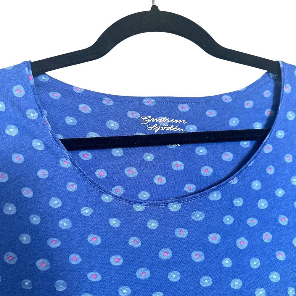 Gudrun Sjoden Dress Midi M Slub Organic Cotton A-Line Pockets Dot Blue Lagenlook - Picture 11 of 15